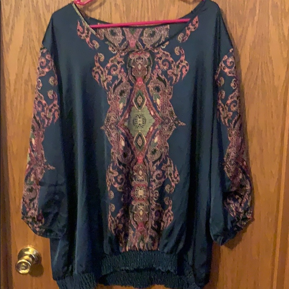 Banded silky dress shirt